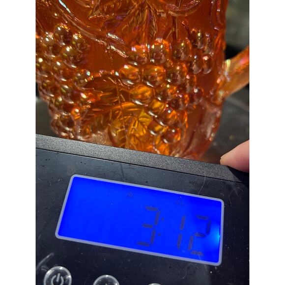 Imperial Iridescent Carnival Glass Marigold Pitcher Grape Vine Vintage Orange - Picture 3 of 9
